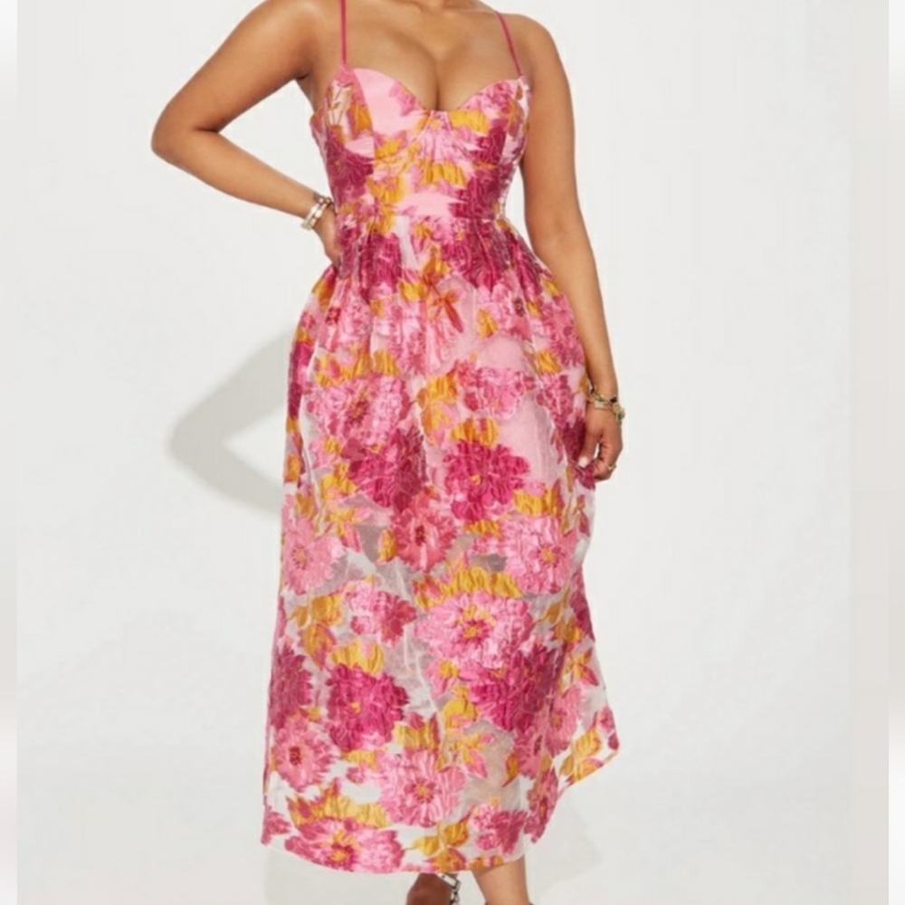 NWT - Floral Midi Dress - Fuchsia